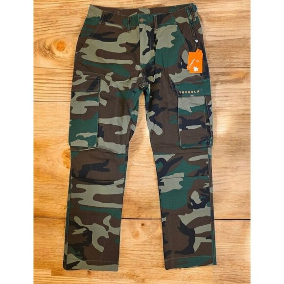 YoungLA Cargo Pants Mens Sz M Camo Military Green Ripstop Tactical #602 NWT - Picture 1 of 14
